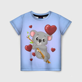 Детская футболка 3D с принтом Коала в Петрозаводске, 100% гипоаллергенный полиэфир | прямой крой, круглый вырез горловины, длина до линии бедер, чуть спущенное плечо, ткань немного тянется | day | heart | koala | love | romantic | valentine | valentines | амур | валентина | влюбленные | влюбленных | всех | день | коала | купидон | любовь | романтика | романтичность | святого | сердечки | сердечко | сердце