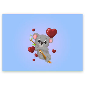 Поздравительная открытка с принтом Коала в Петрозаводске, 100% бумага | плотность бумаги 280 г/м2, матовая, на обратной стороне линовка и место для марки
 | day | heart | koala | love | romantic | valentine | valentines | амур | валентина | влюбленные | влюбленных | всех | день | коала | купидон | любовь | романтика | романтичность | святого | сердечки | сердечко | сердце