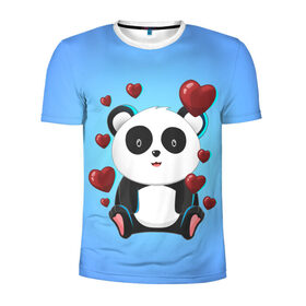 Мужская футболка 3D спортивная с принтом Панда в Петрозаводске, 100% полиэстер с улучшенными характеристиками | приталенный силуэт, круглая горловина, широкие плечи, сужается к линии бедра | Тематика изображения на принте: day | heart | love | panda | romantic | valentine | valentines | амур | валентина | влюбленные | влюбленных | всех | день | купидон | любовь | романтика | романтичность | святого | сердечки | сердечко | сердце
