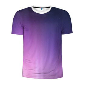 Мужская футболка 3D спортивная с принтом северное сияние фиолетовый в Петрозаводске, 100% полиэстер с улучшенными характеристиками | приталенный силуэт, круглая горловина, широкие плечи, сужается к линии бедра | Тематика изображения на принте: градиент | звезды | космос | небо | ночь | природа | пурпурный | север | северное сияние | сиреневый | фиолетовый