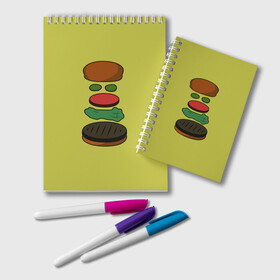 Блокнот с принтом Бургер в разборе в Петрозаводске, 100% бумага | 48 листов, плотность листов — 60 г/м2, плотность картонной обложки — 250 г/м2. Листы скреплены удобной пружинной спиралью. Цвет линий — светло-серый
 | Тематика изображения на принте: fastfood | food | pattern | бургер | бургер кинг | гамбургер | еда | макдональдс | паттерн | фастфуд