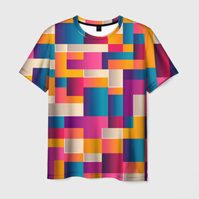 Мужская футболка 3D с принтом Геометрический фигуры яркие в Петрозаводске, 100% полиэфир | прямой крой, круглый вырез горловины, длина до линии бедер | абстракция | геометрия | игра | кубы | лего | математика | прямоугольники | текстура | узор | фигуры | хаотичный | яркие