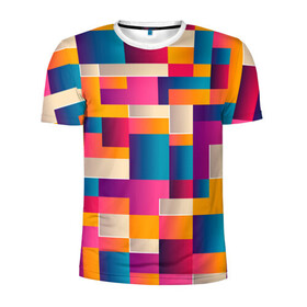 Мужская футболка 3D спортивная с принтом Геометрический фигуры яркие в Петрозаводске, 100% полиэстер с улучшенными характеристиками | приталенный силуэт, круглая горловина, широкие плечи, сужается к линии бедра | абстракция | геометрия | игра | кубы | лего | математика | прямоугольники | текстура | узор | фигуры | хаотичный | яркие