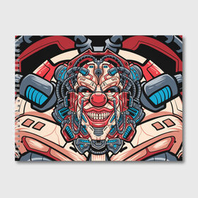 Альбом для рисования с принтом Механический клоун в Петрозаводске, 100% бумага
 | матовая бумага, плотность 200 мг. | clown | cyberpunk | evil | head | mask | mechanical | rage | robot | skull | арт | гнев | голова | демон | злой | киберпанк | клоун | маска | механический | монстр | робот | череп