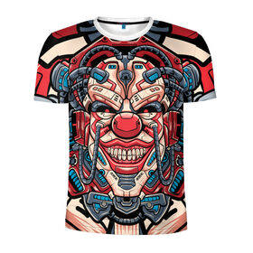 Мужская футболка 3D спортивная с принтом Механический клоун в Петрозаводске, 100% полиэстер с улучшенными характеристиками | приталенный силуэт, круглая горловина, широкие плечи, сужается к линии бедра | clown | cyberpunk | evil | head | mask | mechanical | rage | robot | skull | арт | гнев | голова | демон | злой | киберпанк | клоун | маска | механический | монстр | робот | череп