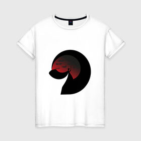 Женская футболка хлопок с принтом Самурай в Петрозаводске, 100% хлопок | прямой крой, круглый вырез горловины, длина до линии бедер, слегка спущенное плечо | закат | месяц | меч | плащ | самурай