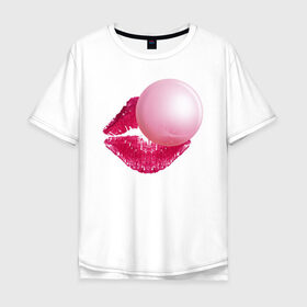 Мужская футболка хлопок Oversize с принтом BubbleGum Lips в Петрозаводске, 100% хлопок | свободный крой, круглый ворот, “спинка” длиннее передней части | bubble | bubblegum | day | gum | heart | kiss | lips | love | romantic | valentine | valentines | амур | валентина | влюбленные | влюбленных | всех | губы | день | жвачка | любовь | поцелуй | романтика | романтичность | святого | сердечк