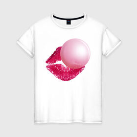 Женская футболка хлопок с принтом BubbleGum Lips в Петрозаводске, 100% хлопок | прямой крой, круглый вырез горловины, длина до линии бедер, слегка спущенное плечо | bubble | bubblegum | day | gum | heart | kiss | lips | love | romantic | valentine | valentines | амур | валентина | влюбленные | влюбленных | всех | губы | день | жвачка | любовь | поцелуй | романтика | романтичность | святого | сердечк