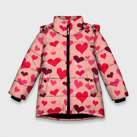 Зимняя куртка для девочек 3D с принтом Розовые Сердечки в Петрозаводске, ткань верха — 100% полиэстер; подклад — 100% полиэстер, утеплитель — 100% полиэстер. | длина ниже бедра, удлиненная спинка, воротник стойка и отстегивающийся капюшон. Есть боковые карманы с листочкой на кнопках, утяжки по низу изделия и внутренний карман на молнии. 

Предусмотрены светоотражающий принт на спинке, радужный светоотражающий элемент на пуллере молнии и на резинке для утяжки. | 14 february | 14 февраля | h | heart | love day | valentines day | валентин | день валентина | день влюбленных | день святого | день святого валентина | любовь | праздник | сердечко | сердце | февраль