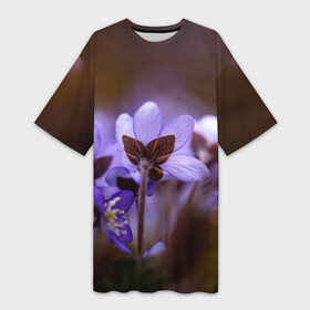 Платье-футболка 3D с принтом хрупкий цветок фиалка в Петрозаводске,  |  | flowers | весна | лиловый | макро | нежный | природа | рост | свежесть | сиреневый | фиолетовый | хрупкий | цветик | цветок | цветочек | цветы