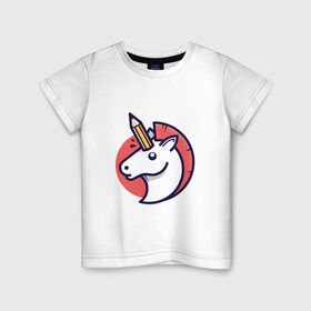 Детская футболка хлопок с принтом Единорог с карандашом в Петрозаводске, 100% хлопок | круглый вырез горловины, полуприлегающий силуэт, длина до линии бедер | horse | pegasus | pencil | unicorn | единорог | карандаш | конь | лошадь | пегас