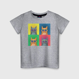 Детская футболка хлопок с принтом Pop Art Коты в Петрозаводске, 100% хлопок | круглый вырез горловины, полуприлегающий силуэт, длина до линии бедер | cat | cats | pop art cat | pop cat | кот | коты | кошка | поп арт кот