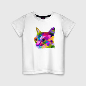 Детская футболка хлопок с принтом Pop Cat в Петрозаводске, 100% хлопок | круглый вырез горловины, полуприлегающий силуэт, длина до линии бедер | art | cat | colorful | mem | meme | memes | music | pop | rainbow | retro | style | арт | буп | кот | котенок | котик | котэ | краски | красочный | мем | мемы | музыка | ретро