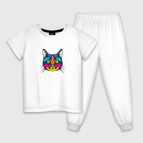 Детская пижама хлопок с принтом Pop art Cat в Петрозаводске, 100% хлопок |  брюки и футболка прямого кроя, без карманов, на брюках мягкая резинка на поясе и по низу штанин
 | art | cat | colors | paints | pop | riot | арт | буйство | буп | кот | кошка | краски | поп