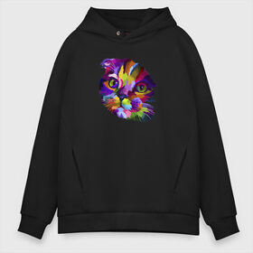 Мужское худи Oversize хлопок с принтом Kitty pop art в Петрозаводске, френч-терри — 70% хлопок, 30% полиэстер. Мягкий теплый начес внутри —100% хлопок | боковые карманы, эластичные манжеты и нижняя кромка, капюшон на магнитной кнопке | art | cat | colors | kitty | paints | pop | riot | арт | буйство | буп | кот | котенок | кошка | краски | поп