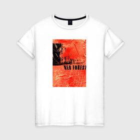 Женская футболка хлопок с принтом Красный лес в Петрозаводске, 100% хлопок | прямой крой, круглый вырез горловины, длина до линии бедер, слегка спущенное плечо | gta | los santos | san andreas | абстракция | лес | складки
