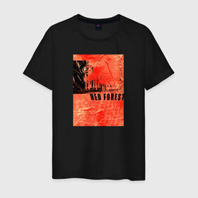 Мужская футболка хлопок с принтом Красный лес в Петрозаводске, 100% хлопок | прямой крой, круглый вырез горловины, длина до линии бедер, слегка спущенное плечо. | gta | los santos | san andreas | абстракция | лес | складки