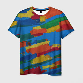 Мужская футболка 3D с принтом Разноцветная абстракция в Петрозаводске, 100% полиэфир | прямой крой, круглый вырез горловины, длина до линии бедер | абстракция | картина | масло | полосы | холст | цвет | яркость