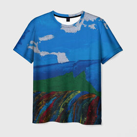 Мужская футболка 3D с принтом Разноцветная абстракция в Петрозаводске, 100% полиэфир | прямой крой, круглый вырез горловины, длина до линии бедер | абстракция | картина | масло | пейзаж | холст | цвет | яркость