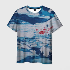 Мужская футболка 3D с принтом Холодная абстракция в Петрозаводске, 100% полиэфир | прямой крой, круглый вырез горловины, длина до линии бедер | абстракция | картина | краска | масло | сердце | синий | холод | холст | яркость