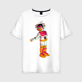 Женская футболка хлопок Oversize с принтом Фантайм Чика в Петрозаводске, 100% хлопок | свободный крой, круглый ворот, спущенный рукав, длина до линии бедер
 | fnaf | аниматроник | пиццерия | робот | фантайм чика | чика