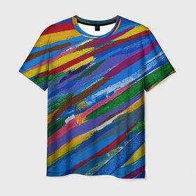 Мужская футболка 3D с принтом Картина абстракция в Петрозаводске, 100% полиэфир | прямой крой, круглый вырез горловины, длина до линии бедер | абстракция | картина | краска | масло | полосы | холст | цвет | яркость