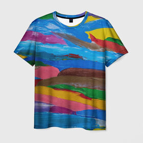 Мужская футболка 3D с принтом Картина абстракция в Петрозаводске, 100% полиэфир | прямой крой, круглый вырез горловины, длина до линии бедер | абстракция | картина | краска | масло | полосы | холст | цвет | яркость