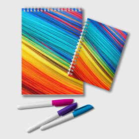 Блокнот с принтом цветной мех диагональ в Петрозаводске, 100% бумага | 48 листов, плотность листов — 60 г/м2, плотность картонной обложки — 250 г/м2. Листы скреплены удобной пружинной спиралью. Цвет линий — светло-серый
 | волокна | геометрия | диагональ | краски | мех | полоски | полосы | радуга | текстура | цвета | яркий