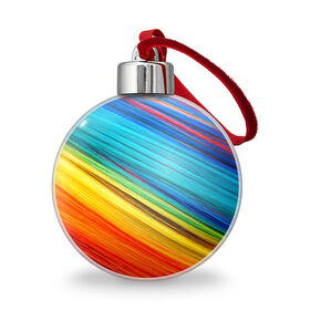 Ёлочный шар с принтом цветной мех диагональ в Петрозаводске, Пластик | Диаметр: 77 мм | волокна | геометрия | диагональ | краски | мех | полоски | полосы | радуга | текстура | цвета | яркий