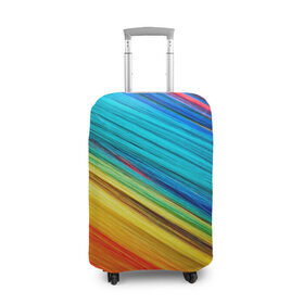Чехол для чемодана 3D с принтом цветной мех диагональ в Петрозаводске, 86% полиэфир, 14% спандекс | двустороннее нанесение принта, прорези для ручек и колес | волокна | геометрия | диагональ | краски | мех | полоски | полосы | радуга | текстура | цвета | яркий