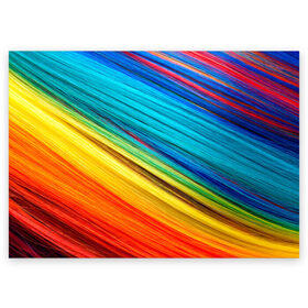 Поздравительная открытка с принтом цветной мех диагональ в Петрозаводске, 100% бумага | плотность бумаги 280 г/м2, матовая, на обратной стороне линовка и место для марки
 | волокна | геометрия | диагональ | краски | мех | полоски | полосы | радуга | текстура | цвета | яркий