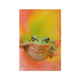 Обложка для паспорта матовая кожа с принтом лягушка в цветке мило в Петрозаводске, натуральная матовая кожа | размер 19,3 х 13,7 см; прозрачные пластиковые крепления | жаба | жабка | земноводное | ква | квакуха | лягушенок | лягушка | макро | мило | природа | пыльца | цветок