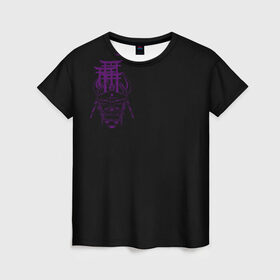 Женская футболка 3D с принтом Фиолетовая Япония в Петрозаводске, 100% полиэфир ( синтетическое хлопкоподобное полотно) | прямой крой, круглый вырез горловины, длина до линии бедер | ворота | графика | демоны | они | самурай | скетч | тории | фиолетовый | хання | ханья | япония