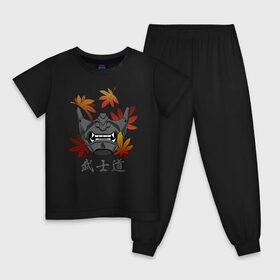 Детская пижама хлопок с принтом Бусидо в Петрозаводске, 100% хлопок |  брюки и футболка прямого кроя, без карманов, на брюках мягкая резинка на поясе и по низу штанин
 | Тематика изображения на принте: budo | bushido | demon | ghost of tsushima | japan | katana | ninja | oni | samurai | shinobi | style | анбу | будо | бусидо | демон | иероглифы | катана | клен | ниндзя | они | призрак цусимы | самурай | тенгу | тэнгу | шиноби | японская м