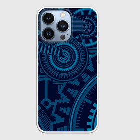 Чехол для iPhone 13 Pro с принтом Steampunk Mechanic Blue в Петрозаводске,  |  | gears | mechanics | mechanism | steampunk | механизм | механика | стимпанк | шестеренки