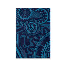 Обложка для паспорта матовая кожа с принтом Steampunk Mechanic Blue в Петрозаводске, натуральная матовая кожа | размер 19,3 х 13,7 см; прозрачные пластиковые крепления | Тематика изображения на принте: gears | mechanics | mechanism | steampunk | механизм | механика | стимпанк | шестеренки