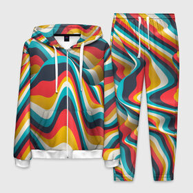 Мужской костюм 3D с принтом Цветные волны в Петрозаводске, 100% полиэстер | Манжеты и пояс оформлены тканевой резинкой, двухслойный капюшон со шнурком для регулировки, карманы спереди | abstract | color | waves | абстракция | волны