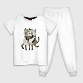 Детская пижама хлопок с принтом Парочка в Петрозаводске, 100% хлопок |  брюки и футболка прямого кроя, без карманов, на брюках мягкая резинка на поясе и по низу штанин
 | влюбленные | котики | кошки | любовь | полосатый
