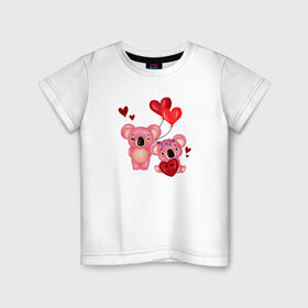 Детская футболка хлопок с принтом Коала в Петрозаводске, 100% хлопок | круглый вырез горловины, полуприлегающий силуэт, длина до линии бедер | Тематика изображения на принте: 14 февраля | день всех влюбленных | любовь | медведь | панда | розовый | сердечки