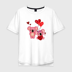 Мужская футболка хлопок Oversize с принтом Коала в Петрозаводске, 100% хлопок | свободный крой, круглый ворот, “спинка” длиннее передней части | 14 февраля | день всех влюбленных | любовь | медведь | панда | розовый | сердечки