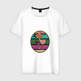 Мужская футболка хлопок с принтом Пьющий фламинго в Петрозаводске, 100% хлопок | прямой крой, круглый вырез горловины, длина до линии бедер, слегка спущенное плечо. | пернатые | пить сок | птица | розовые перья | фламинго