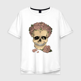 Мужская футболка хлопок Oversize с принтом Skull Roses в Петрозаводске, 100% хлопок | свободный крой, круглый ворот, “спинка” длиннее передней части | art | body | bones | dead | drawing | face | graffiti | head | roses | skeleton | skul | skull | ад | арт | голова | граффити | зло | кости | лицо | металл | нарисованный | розы | рок | скелет | скул | скулл | три черепа | тьма