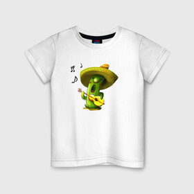Детская футболка хлопок с принтом Кактус в Петрозаводске, 100% хлопок | круглый вырез горловины, полуприлегающий силуэт, длина до линии бедер | гитара | горшок | кактусик | песня | цветы