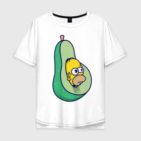 Мужская футболка хлопок Oversize с принтом Гомер авокадо в Петрозаводске, 100% хлопок | свободный крой, круглый ворот, “спинка” длиннее передней части | авокадо | гомер | гомер авокадо | гомер симпсон | еда | пища | популярные иллюстрации | симсоны