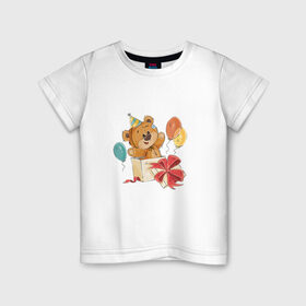 Детская футболка хлопок с принтом Мишка в Петрозаводске, 100% хлопок | круглый вырез горловины, полуприлегающий силуэт, длина до линии бедер | 14 | 14 февраля | для нее | любовь | мило | мишка | подарок | радость | сердце | шарики