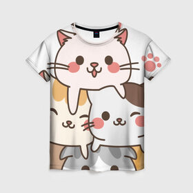 Женская футболка 3D с принтом Игривые кошки в Петрозаводске, 100% полиэфир ( синтетическое хлопкоподобное полотно) | прямой крой, круглый вырез горловины, длина до линии бедер | кошка королева | кошки | кошки love | с кошками | хитрая кошка