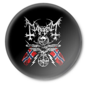 Значок с принтом MAYHEM в Петрозаводске,  металл | круглая форма, металлическая застежка в виде булавки | black metal | mayhem | блэк метал | группа | мейхем | метал | рок