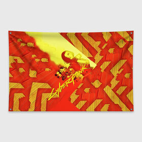 Флаг-баннер с принтом CYBERPUNK 2077 в Петрозаводске, 100% полиэстер | размер 67 х 109 см, плотность ткани — 95 г/м2; по краям флага есть четыре люверса для крепления | cd project red | cyberpunk 2077 | keanu reeves | samurai | киану ривз | киберпанк 2077 | самураи