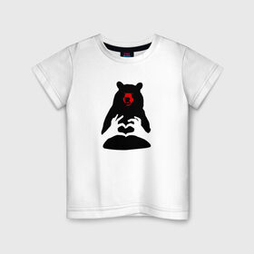 Детская футболка хлопок с принтом Mishka в Петрозаводске, 100% хлопок | круглый вырез горловины, полуприлегающий силуэт, длина до линии бедер | animal | bear | girl | love | голова | животное | животные | зверь | любовь | медведь | михаил | миша | мишка | сердечко | сердце | хищник