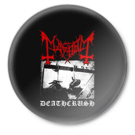 Значок с принтом Mayhem в Петрозаводске,  металл | круглая форма, металлическая застежка в виде булавки | black | mayhem | metal | music | rock | skull | блэк | гитара | группа | метал | музыка | рок | череп | электрогитара